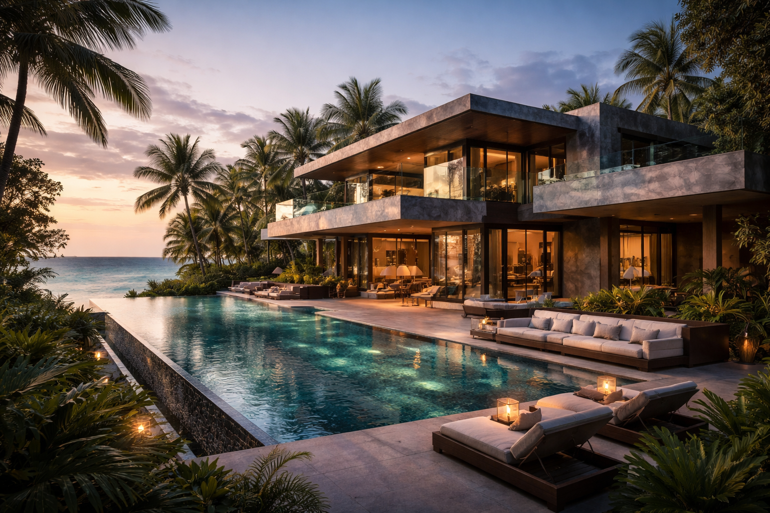 Villa de luxe moderne en République Dominicaine, architecture contemporaine et tropicale sécurisée.